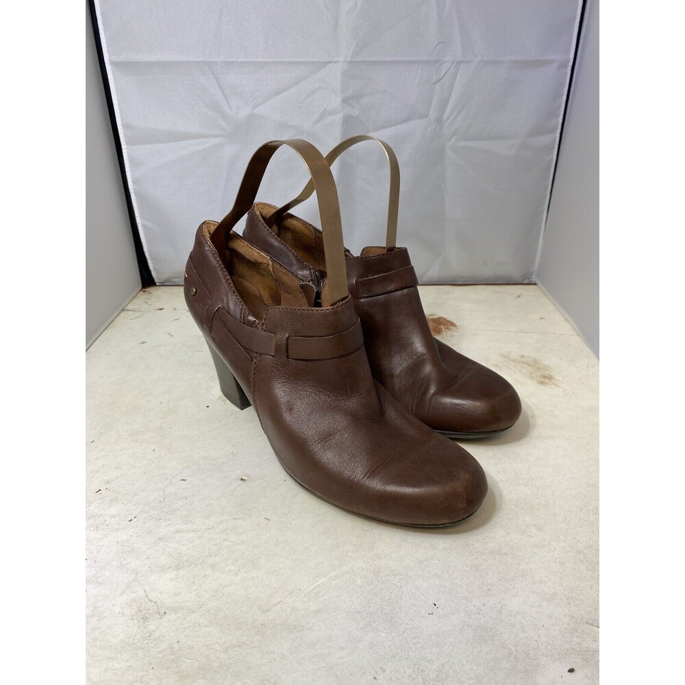 Clarks Stroll Leather Bendables Women's 11M Ankle Bootie Sangria 3" Block Heel